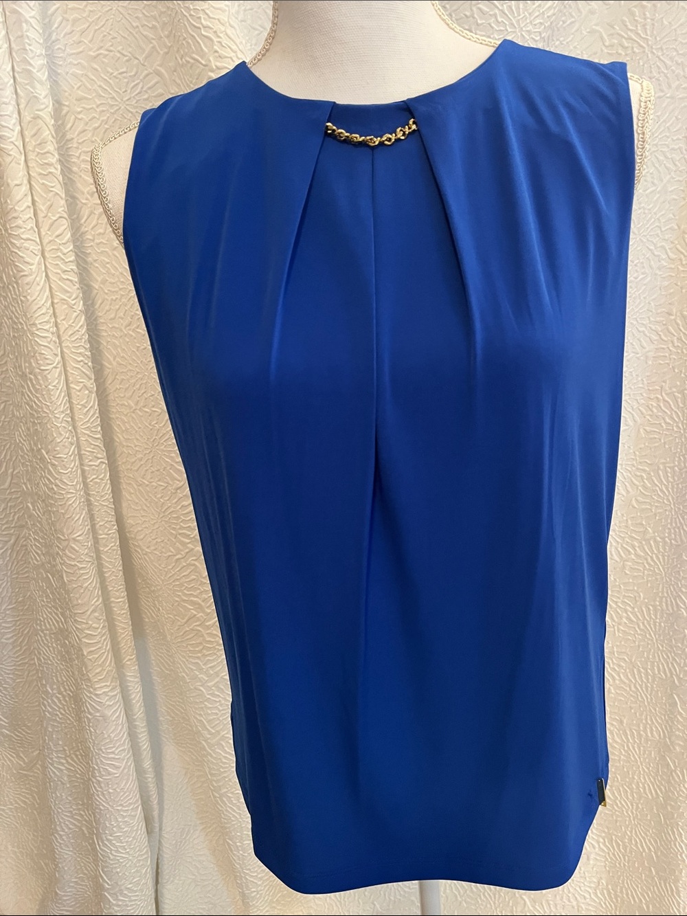 Calvin Klein Royal Blue Chain-Trim Sleeveless Top